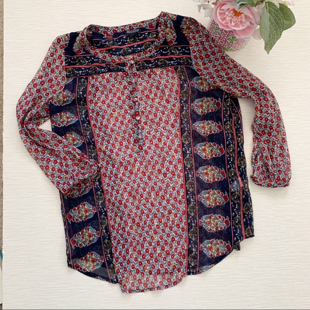 Lucky Brand • Red and blue boho top